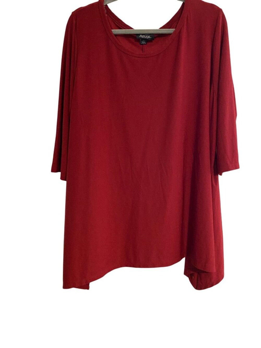 Rouge Collection Women's 4X Maroon Red Tunic Top Knit Asymmetric Hem Lagenlook